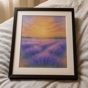 Lavender Field Sunrise Framed Wall Art 16x20